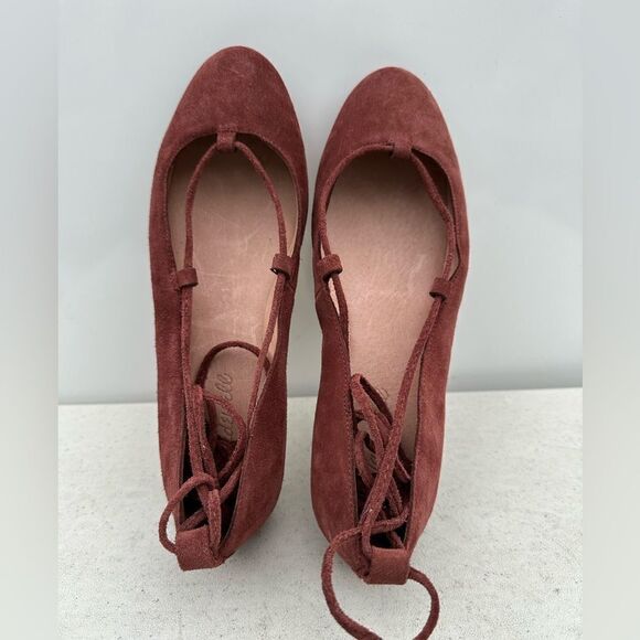 Madewell Inga Wine Suede Leather Lace-Up Ballet Shoes Size 7 NEW - Picture 1 of 8